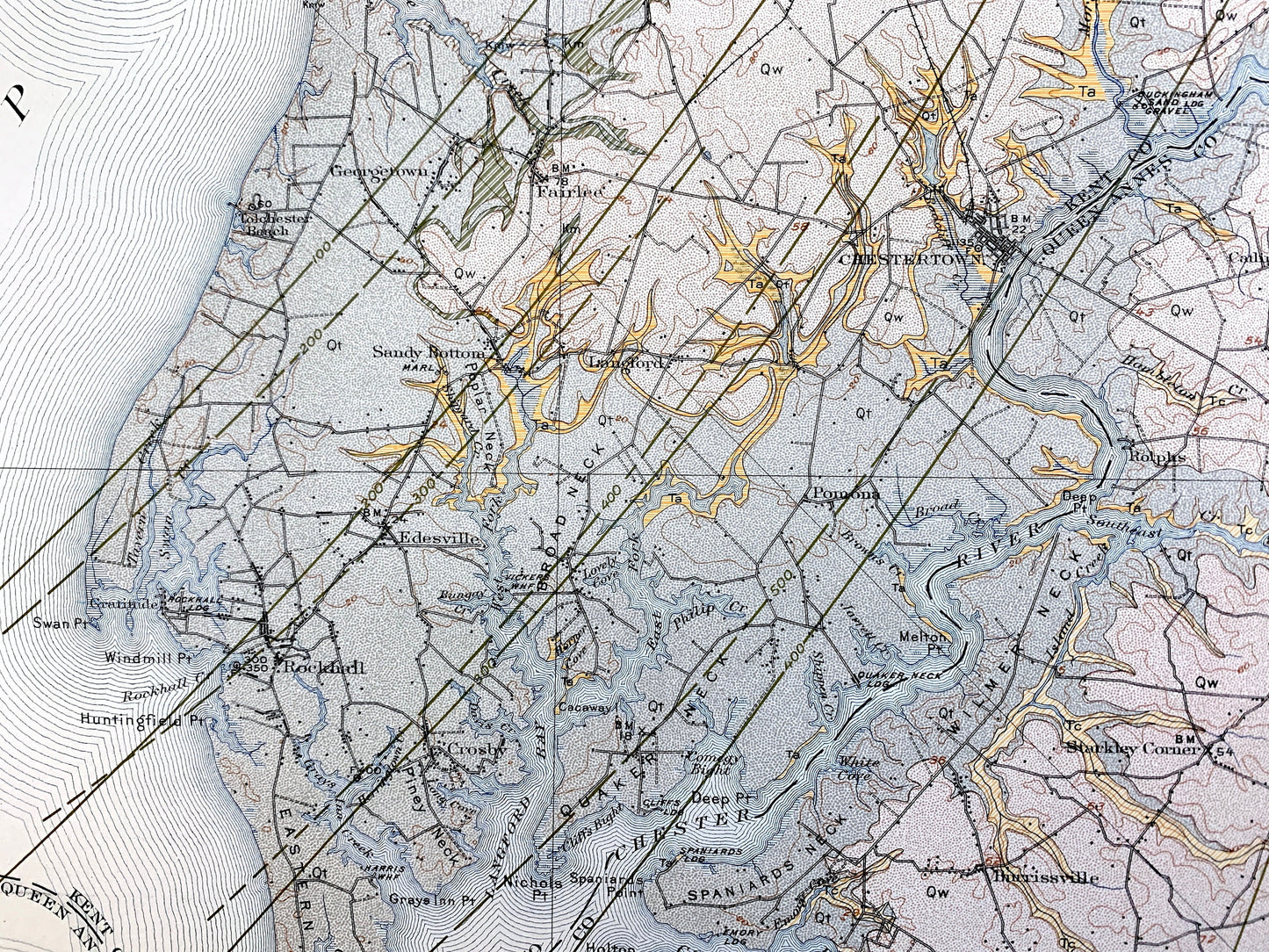 Antique Chesapeake Bay, Maryland 1915 US Geological Survey Topographic Map – Rock Hall Baltimore Abingdon Aberdeen Tolchester Kent County MD