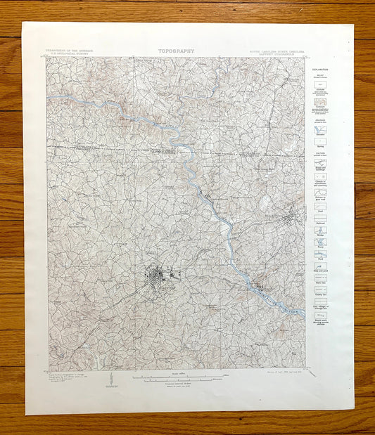 Antique Gaffney, South Carolina 1909 US Geological Survey Topographic Map – Blacksburg, Cherokee Falls, Cherokee, Cleveland County, NC SC