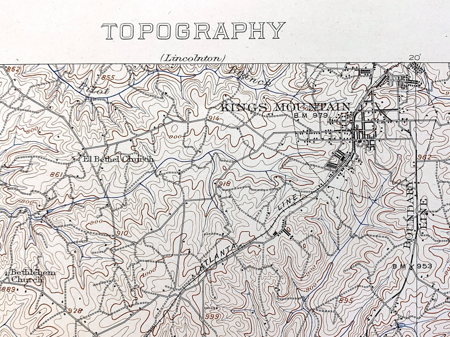 Antique Kings Mountain, North Carolina 1908 US Geological Survey Topographic Map – Kings Creek, Cherokee, Cleveland York County, NC, SC