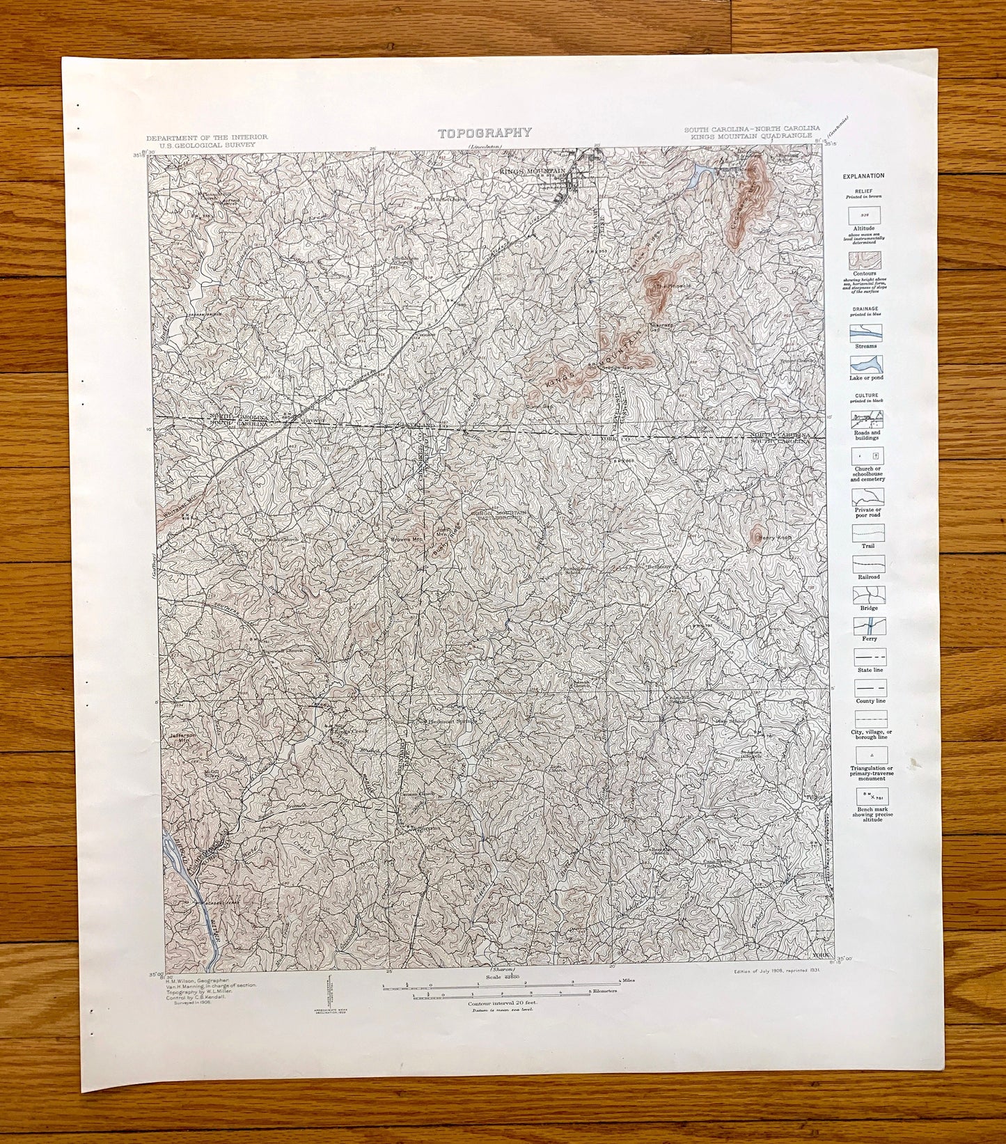 Antique Kings Mountain, North Carolina 1908 US Geological Survey Topographic Map – Kings Creek, Cherokee, Cleveland York County, NC, SC