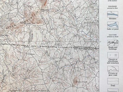 Antique Kings Mountain, North Carolina 1908 US Geological Survey Topographic Map – Kings Creek, Cherokee, Cleveland York County, NC, SC