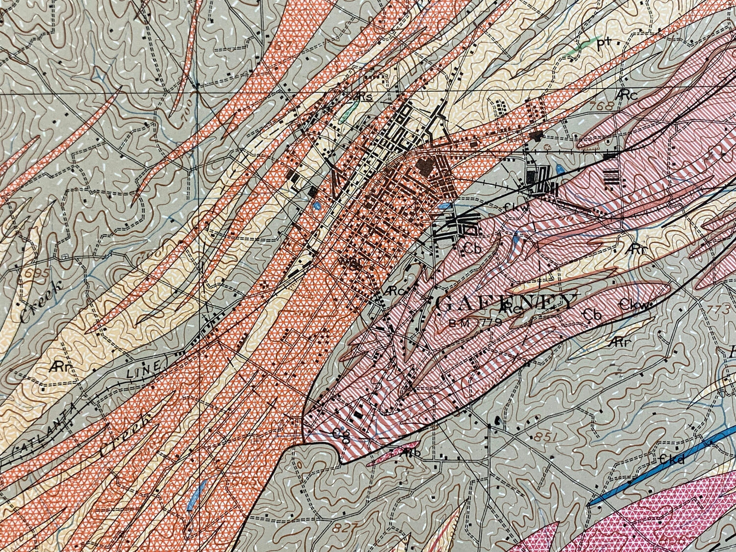Antique Gaffney, South Carolina 1931 US Geological Survey Topographic Map – Blacksburg, Cherokee Falls, Cherokee, Cleveland County, NC SC