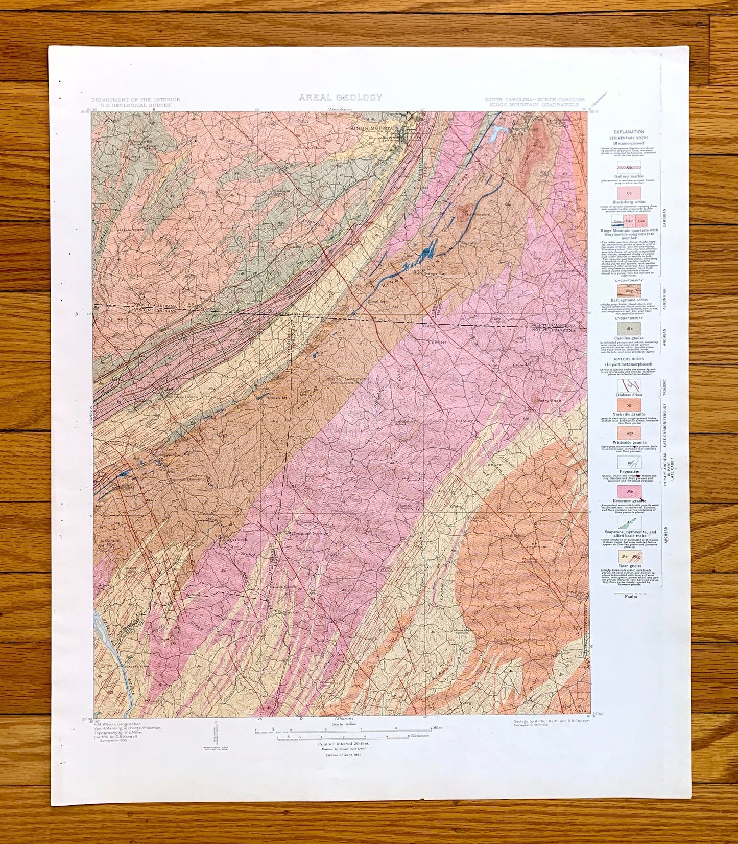 Antique Kings Mountain, North Carolina 1931 US Geological Survey Topographic Map – Kings Creek, Cherokee, Cleveland, York County, NC SC