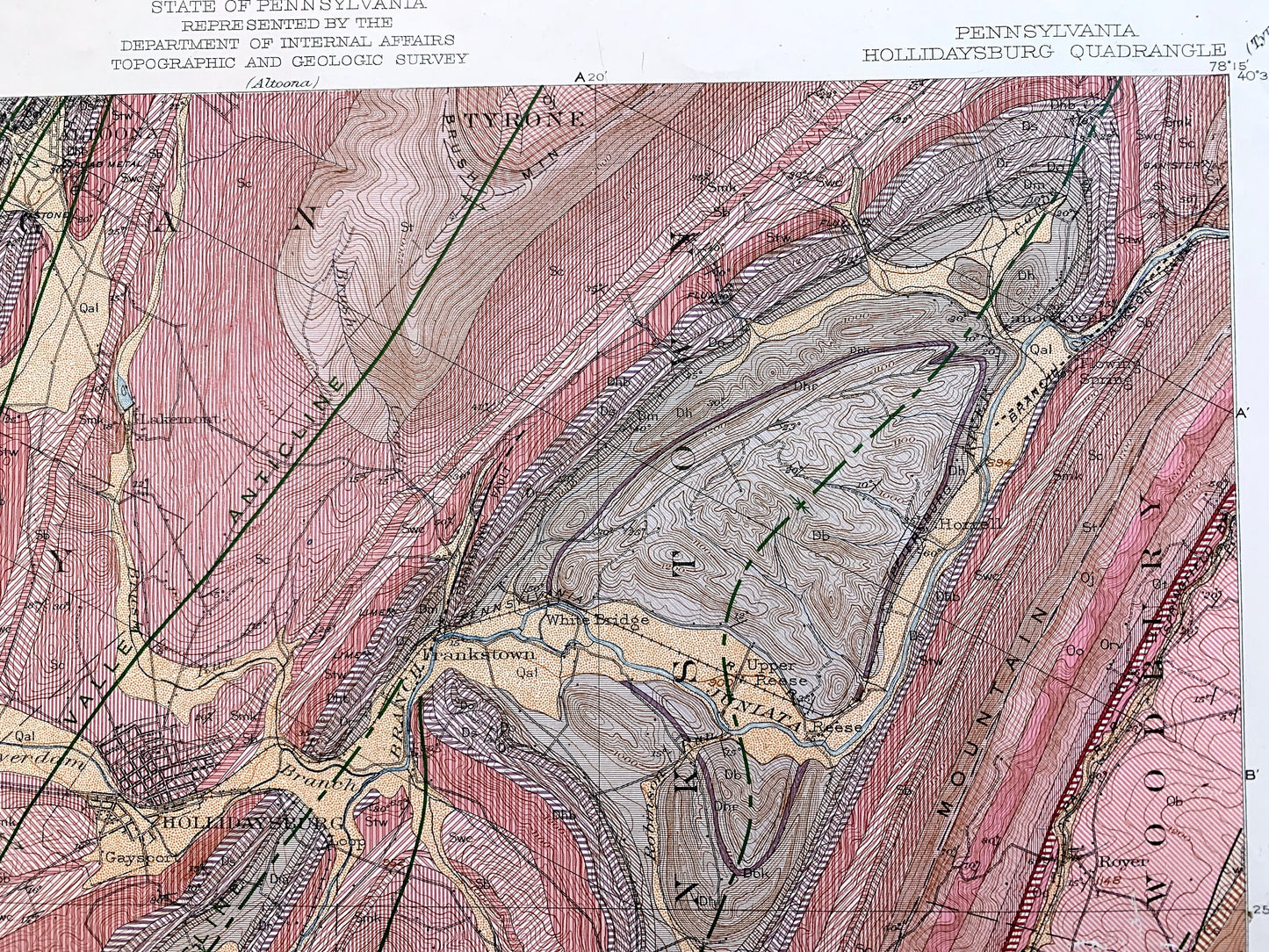 Antique Altoona & Hollidaysburg, Pennsylvania 1945 US Geological Survey Topographic Map – Allegheny Mountains Blair County, Logan, Tyrone PA