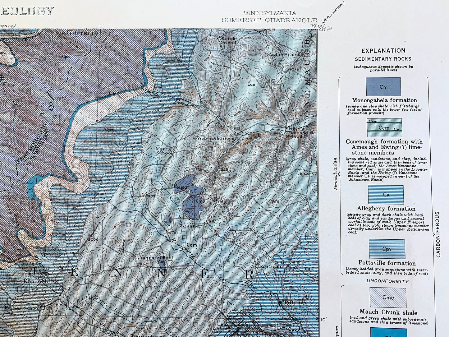 Antique Somerset, Pennsylvania 1913 US Geological Survey Topographic Map – Westmoreland County, Jennerstown, Edie, Ligonier, Rector, PA