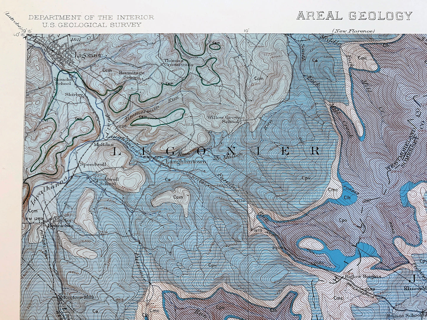 Antique Somerset, Pennsylvania 1913 US Geological Survey Topographic Map – Westmoreland County, Jennerstown, Edie, Ligonier, Rector, PA
