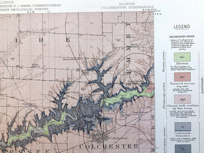 Antique Colchester, Illinois 1916 US Geological Survey Topographic Map –  Plymouth, Fountain Green, McDonough, Schuyler, Hancock County IL