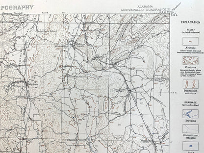 Antique Montevallo, Alabama 1940 US Geological Survey Topographic Map –  Calera, Aldrich, Cahaba River, Shelby, Bibb, Chilton County, AL