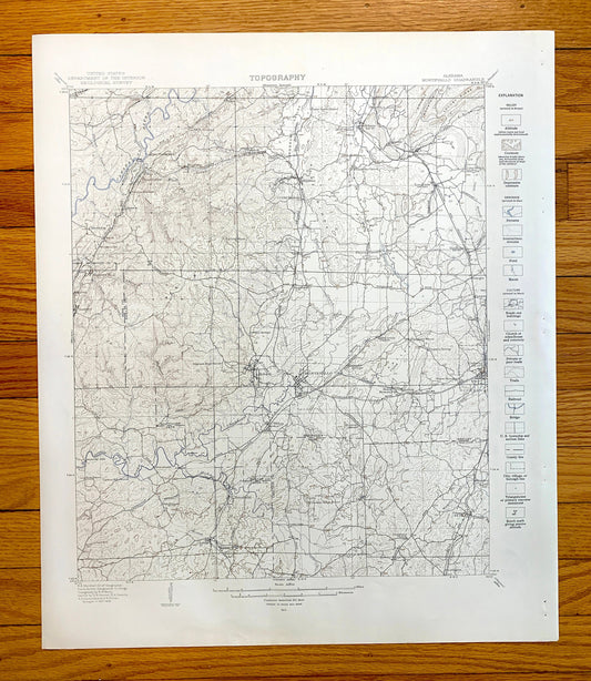 Antique Montevallo, Alabama 1940 US Geological Survey Topographic Map –  Calera, Aldrich, Cahaba River, Shelby, Bibb, Chilton County, AL