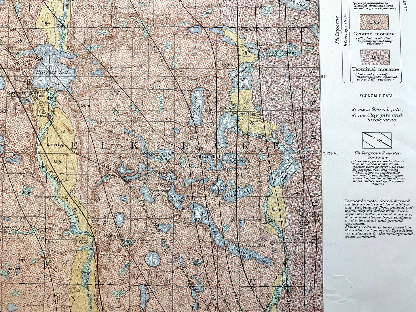 Antique Barrett, Minnesota 1912 US Geological Survey Topographic Map – Elbow Lake, Sanford, Swan Lake, Douglas, Grant, Stevens County, MN