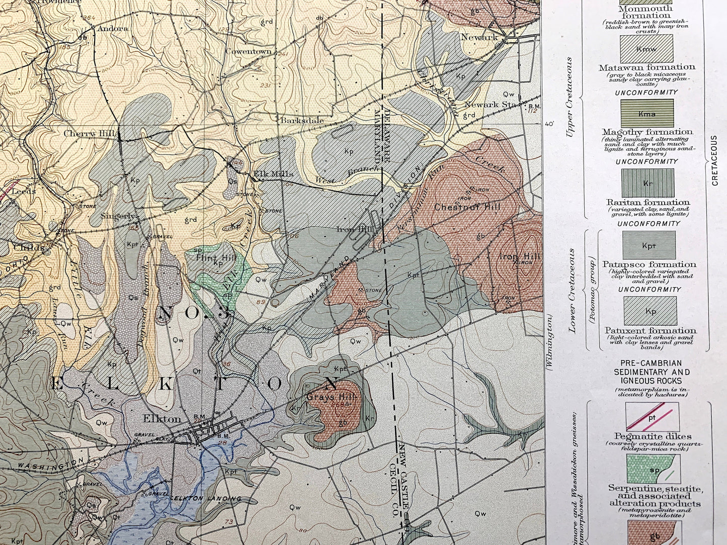Antique Elkton, Maryland 1920 US Geological Survey Topographic Map – Northeast, Chesapeake City, New Castle, Chester, Cecil, County, DE PA