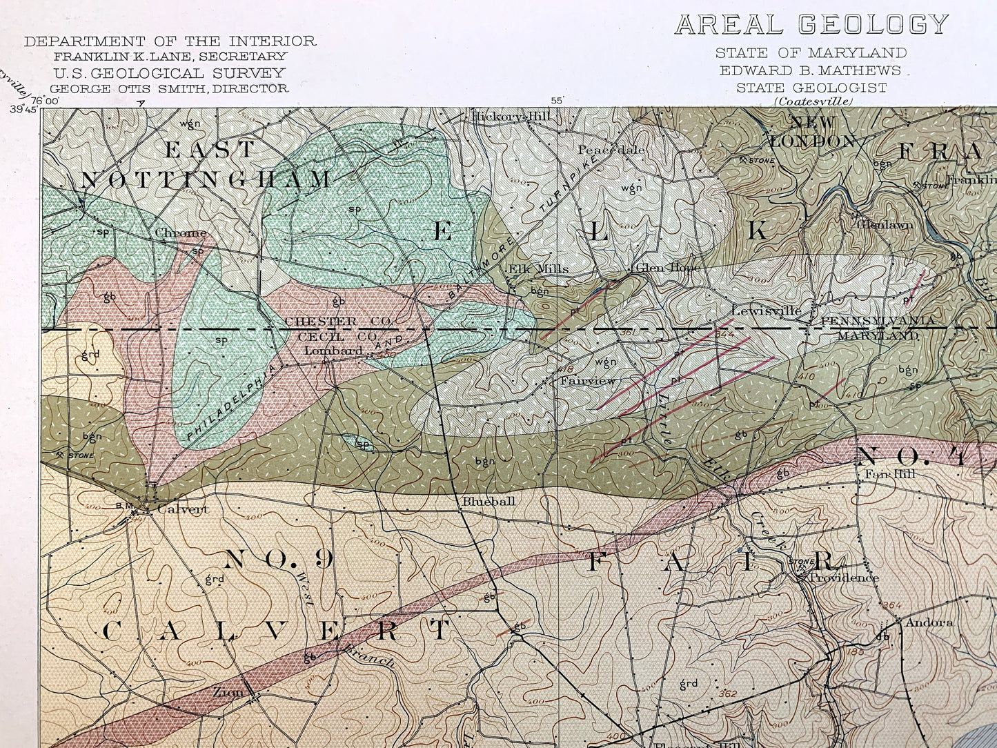 Antique Elkton, Maryland 1920 US Geological Survey Topographic Map – Northeast, Chesapeake City, New Castle, Chester, Cecil, County, DE PA