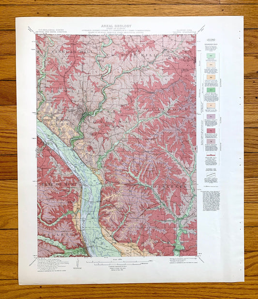 Antique Galena, Illinois 1915 US Geological Survey Topographic Map – Menominee, Rawlins, Scales Mound, Rice, Hanover, Bremen, Aiken, Iowa IL