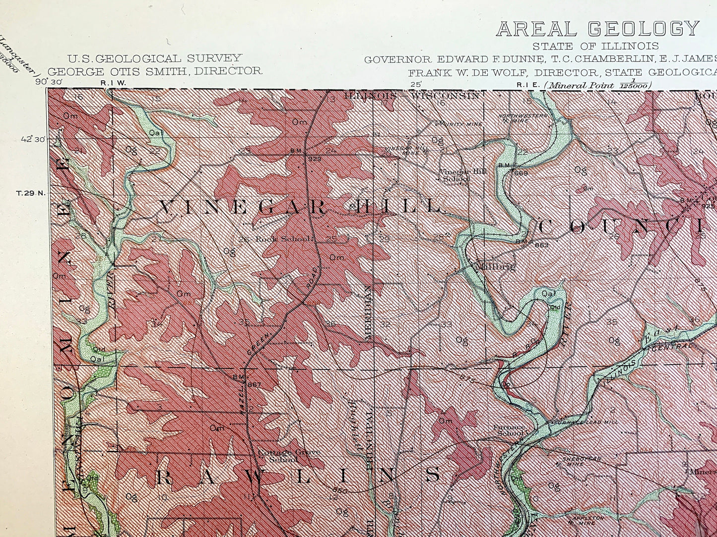 Antique Galena, Illinois 1915 US Geological Survey Topographic Map – Menominee, Rawlins, Scales Mound, Rice, Hanover, Bremen, Aiken, Iowa IL