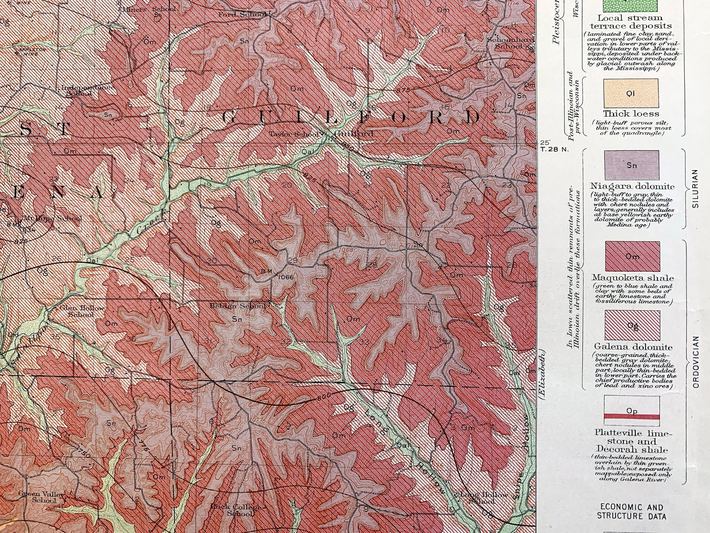 Antique Galena, Illinois 1915 US Geological Survey Topographic Map – Menominee, Rawlins, Scales Mound, Rice, Hanover, Bremen, Aiken, Iowa IL