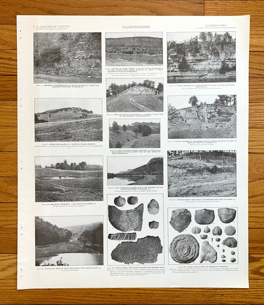 Antique 1915 Elizabeth & Galena, Illinois Rock Formation Photographs – US Geological Survey Topographic Map – Fossils, Joe Daviess County IL