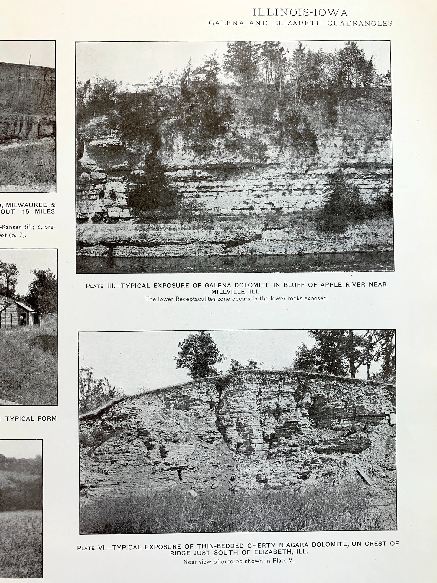 Antique 1915 Elizabeth & Galena, Illinois Rock Formation Photographs – US Geological Survey Topographic Map – Fossils, Joe Daviess County IL