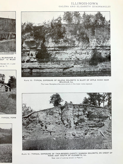 Antique 1915 Elizabeth & Galena, Illinois Rock Formation Photographs – US Geological Survey Topographic Map – Fossils, Joe Daviess County IL