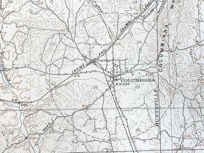 Antique Columbiana, Alabama 1940 US Geological Survey Topographic Map – Huntsville, Meridian, Coosa River, Shelby, Coosa, Chilton County, AL