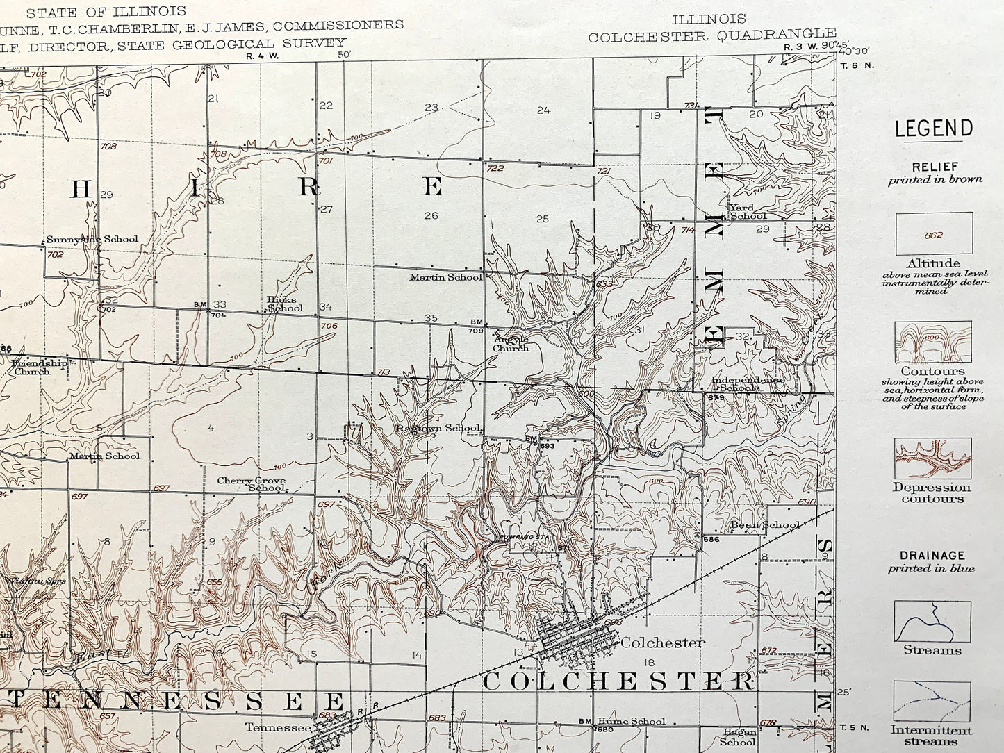 Antique Colchester, Illinois 1913 US Geological Survey Topographic Map –  Plymouth, Fountain Green, McDonough, Schuyler, Hancock County IL