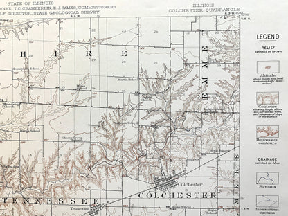 Antique Colchester, Illinois 1913 US Geological Survey Topographic Map –  Plymouth, Fountain Green, McDonough, Schuyler, Hancock County IL
