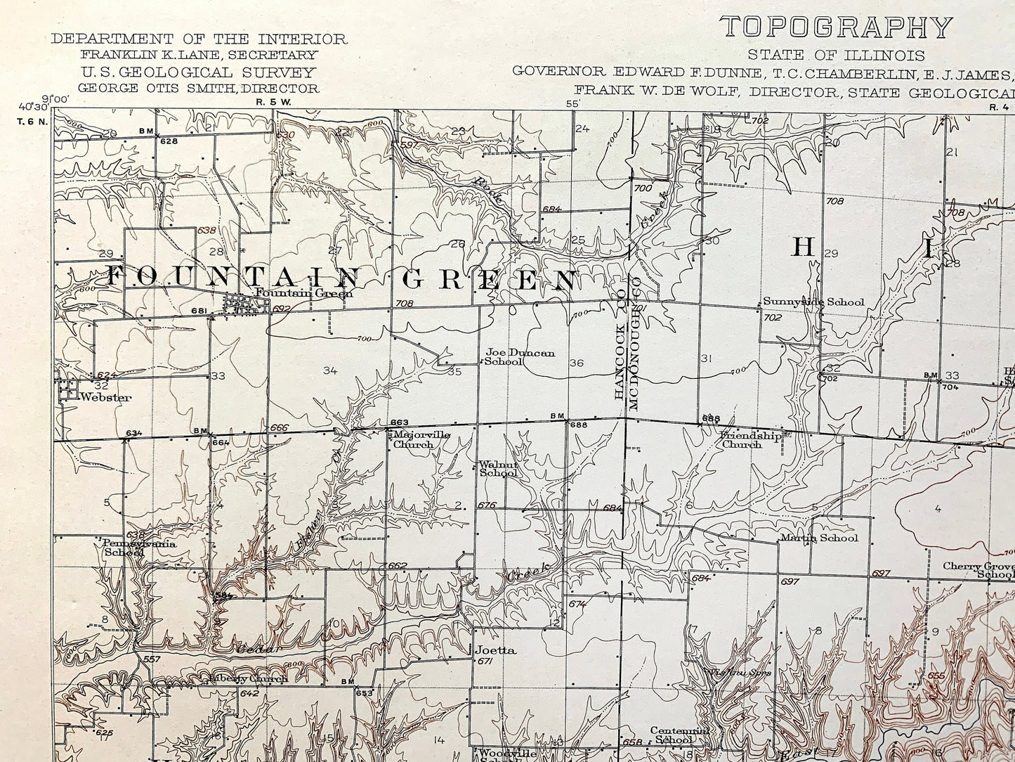 Antique Colchester, Illinois 1913 US Geological Survey Topographic Map –  Plymouth, Fountain Green, McDonough, Schuyler, Hancock County IL