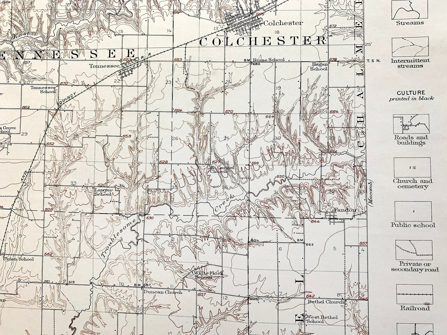 Antique Colchester, Illinois 1913 US Geological Survey Topographic Map –  Plymouth, Fountain Green, McDonough, Schuyler, Hancock County IL