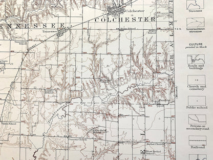 Antique Colchester, Illinois 1913 US Geological Survey Topographic Map –  Plymouth, Fountain Green, McDonough, Schuyler, Hancock County IL