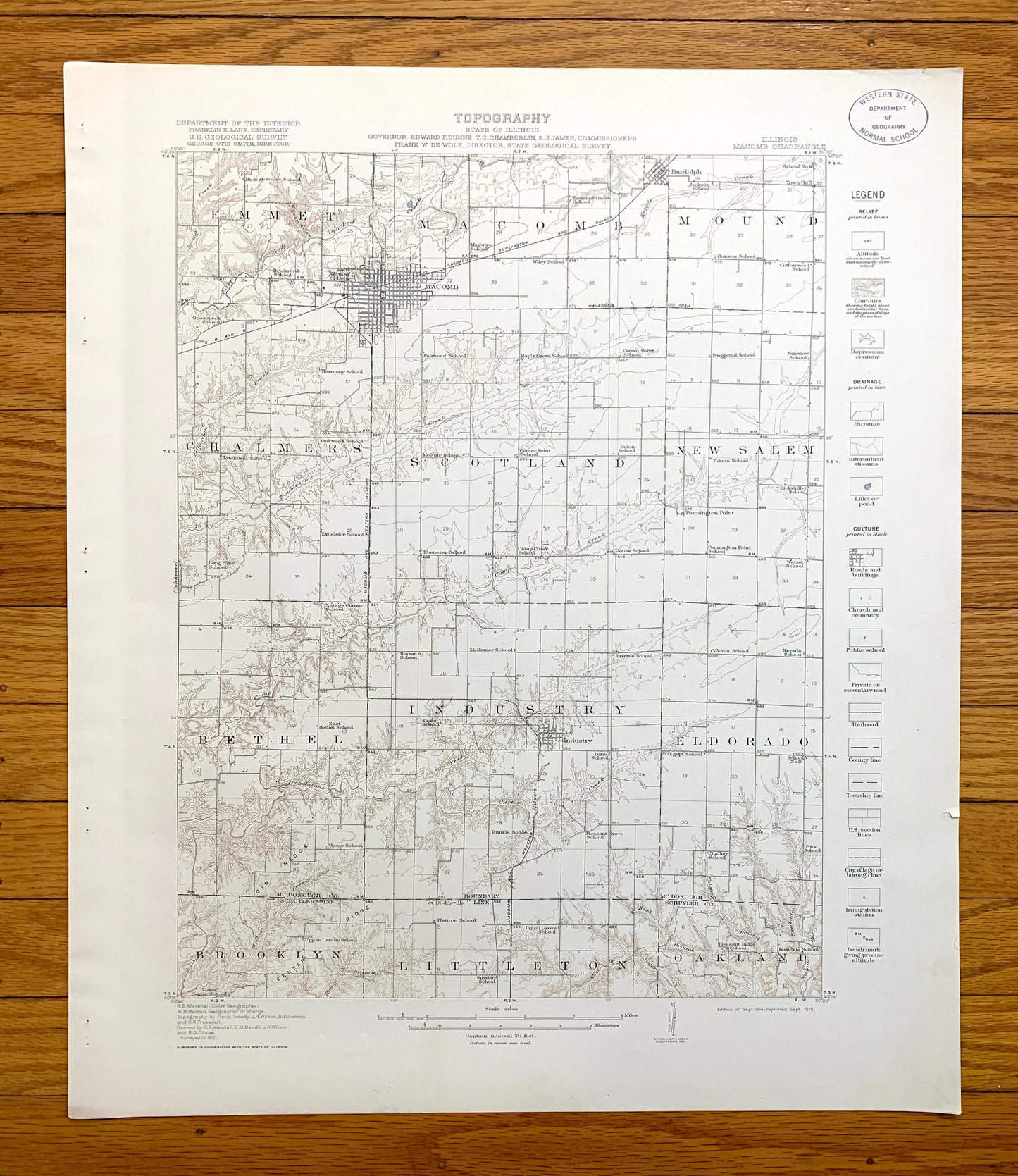 Antique Macomb, Illinois 1914 US Geological Survey Topographic Map – McDonough, Schuyler County, Bethel, Industry, Emmet, Mound, Bardolph IL