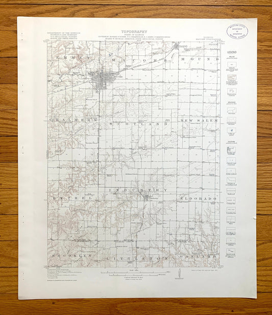 Antique Macomb, Illinois 1914 US Geological Survey Topographic Map – McDonough, Schuyler County, Bethel, Industry, Emmet, Mound, Bardolph IL
