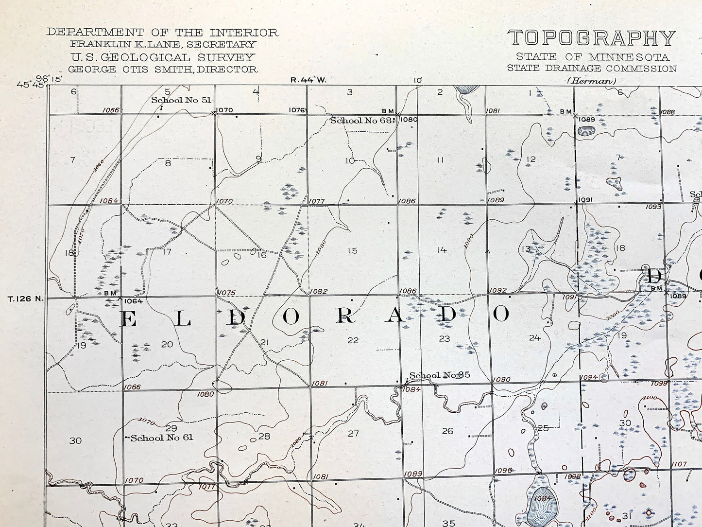 Antique Chokio, Minnesota 1912 US Geological Survey Topographic Map – Alberta, Moonshine, Baker, Scott, Big Stone County, Stevens County, MN