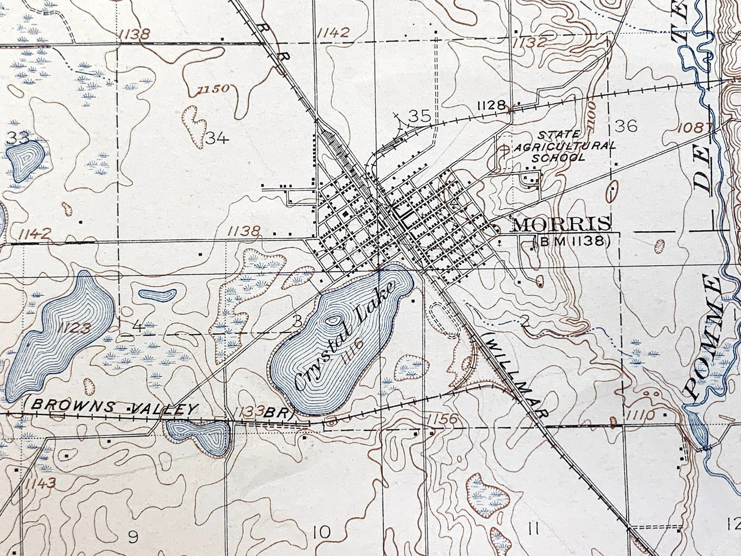 Antique Morris, Minnesota 1912 US Geological Survey Topographic Map – Darren, Hodges, Framnas, Rendsville, Pope County, Stevens County, MN