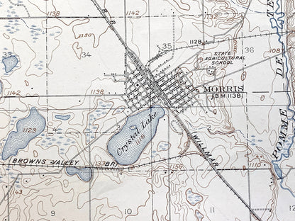 Antique Morris, Minnesota 1912 US Geological Survey Topographic Map – Darren, Hodges, Framnas, Rendsville, Pope County, Stevens County, MN