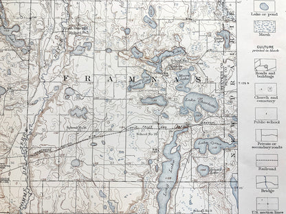 Antique Morris, Minnesota 1912 US Geological Survey Topographic Map – Darren, Hodges, Framnas, Rendsville, Pope County, Stevens County, MN