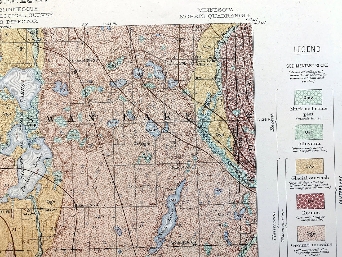 Antique Morris, Minnesota 1917 US Geological Survey Topographic Map – Darren, Hodges, Framnas, Rendsville, Pope County, Stevens County, MN