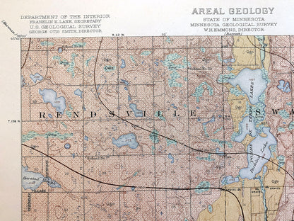 Antique Morris, Minnesota 1917 US Geological Survey Topographic Map – Darren, Hodges, Framnas, Rendsville, Pope County, Stevens County, MN