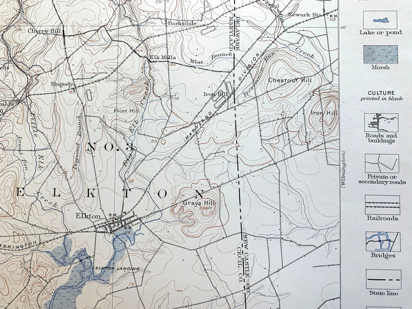 Antique Elkton, Maryland 1900 US Geological Survey Topographic Map – Northeast, Chesapeake City, New Castle, Chester, Cecil, County, DE PA