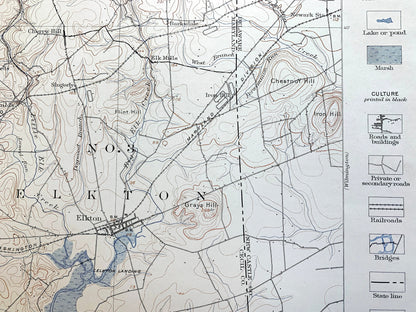 Antique Elkton, Maryland 1900 US Geological Survey Topographic Map – Northeast, Chesapeake City, New Castle, Chester, Cecil, County, DE PA