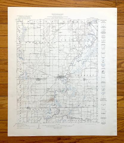 Antique Carlyle, Illinois 1910 US Geological Survey Topographic Map – Kaskaskia River, Lake, Wade, Huey, Washington, Clinton, Bond County IL