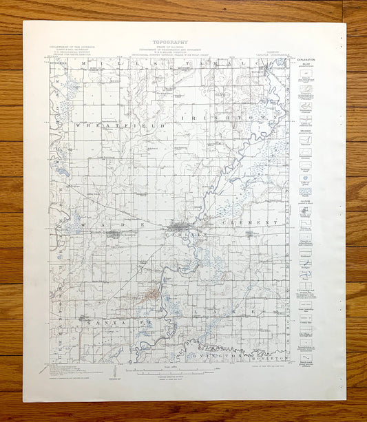 Antique Carlyle, Illinois 1910 US Geological Survey Topographic Map – Kaskaskia River, Lake, Wade, Huey, Washington, Clinton, Bond County IL