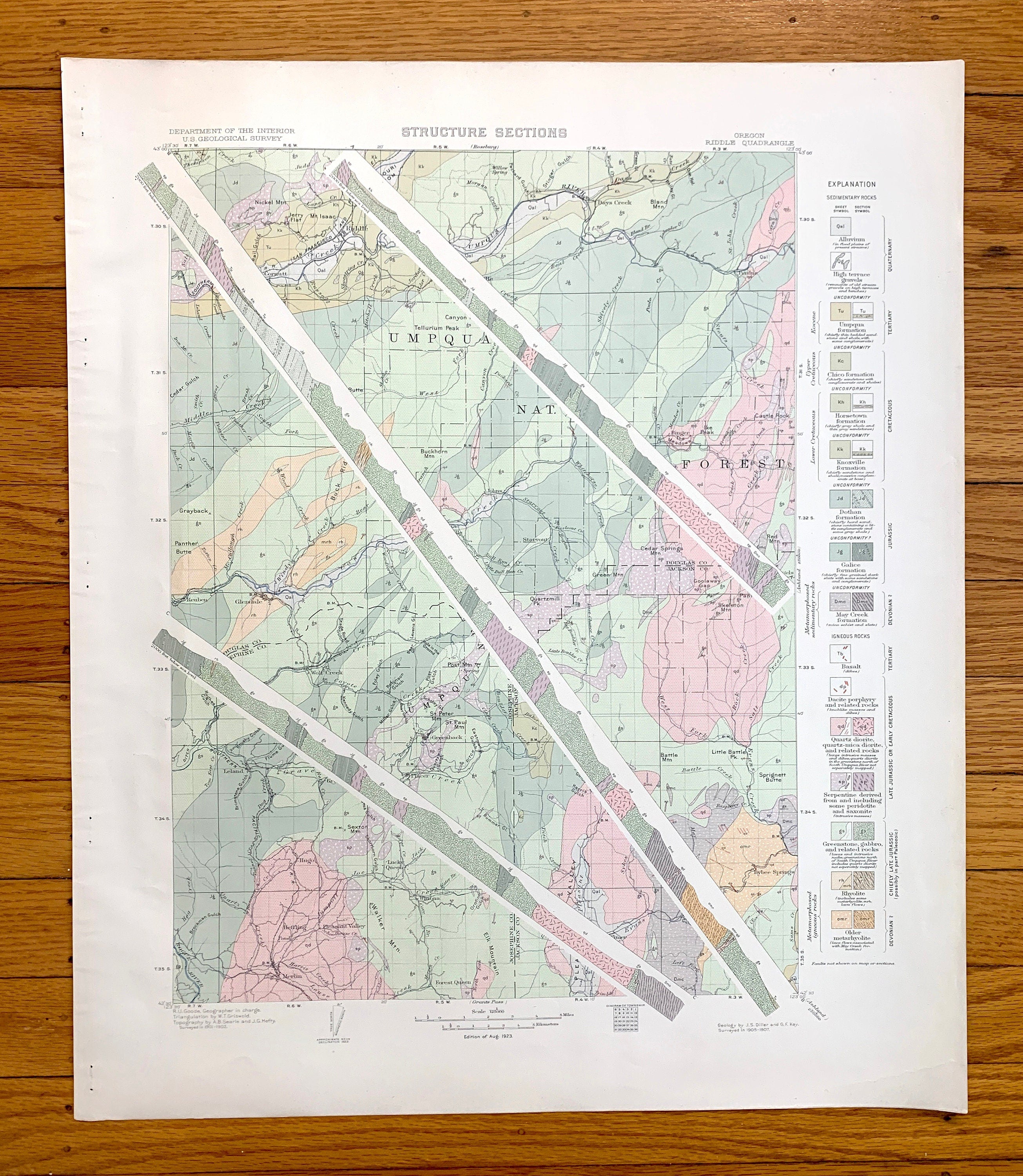 Antique Riddle, Oregon 1923 US Geological Survey Topographic Map – Dou ...