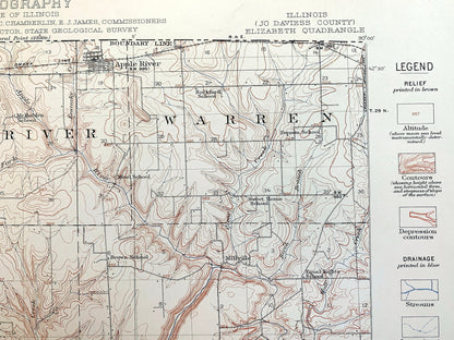 Antique Elizabeth, Illinois 1911 US Geological Survey Topographic Map – Apple River, Stockton, Scales Mound, Derinda, Joe Daviess County IL