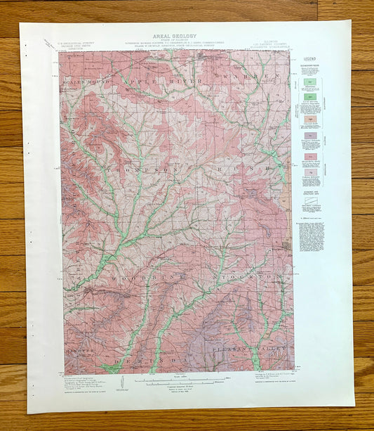 Antique Elizabeth, Illinois 1915 US Geological Survey Topographic Map – Apple River, Stockton, Scales Mound, Derinda, Joe Daviess County, IL