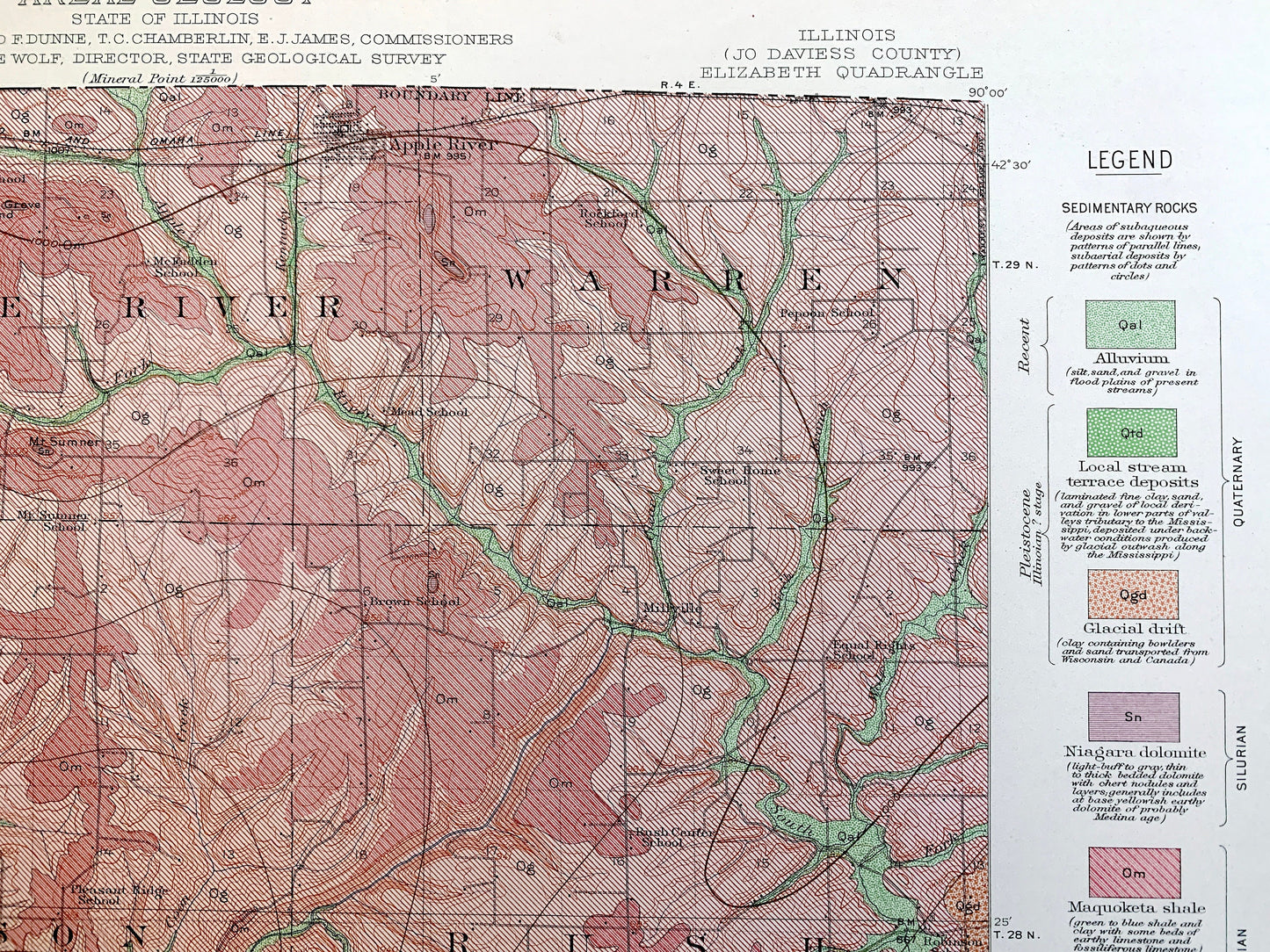 Antique Elizabeth, Illinois 1915 US Geological Survey Topographic Map – Apple River, Stockton, Scales Mound, Derinda, Joe Daviess County, IL