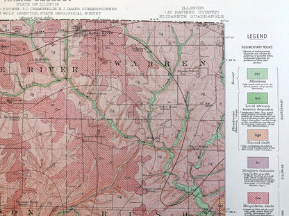 Antique Elizabeth, Illinois 1915 US Geological Survey Topographic Map – Apple River, Stockton, Scales Mound, Derinda, Joe Daviess County, IL