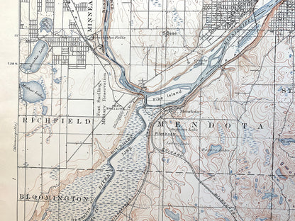 Antique St Paul, Minnesota 1896 US Geological Survey Topographic Map – Minneapolis, Richfield, Bloomington, Mendota, Eagan, Burnsville, MN