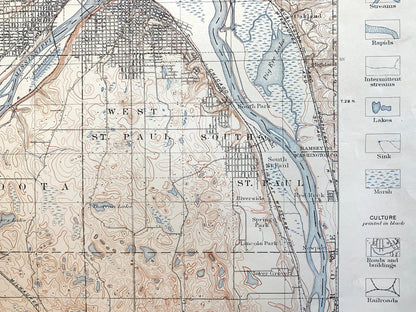 Antique St Paul, Minnesota 1896 US Geological Survey Topographic Map – Minneapolis, Richfield, Bloomington, Mendota, Eagan, Burnsville, MN