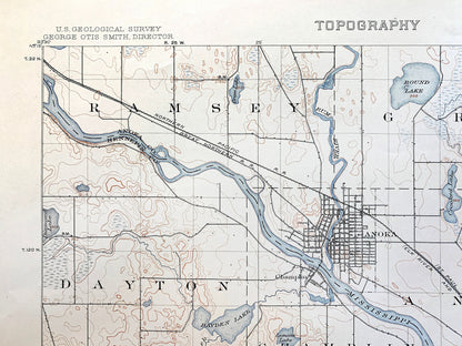 Antique Anoka, Minnesota 1902 US Geological Survey Topographic Map – Minneapolis, Twin Cities, Crystal Lake, Golden Valley, Fridley Champlin