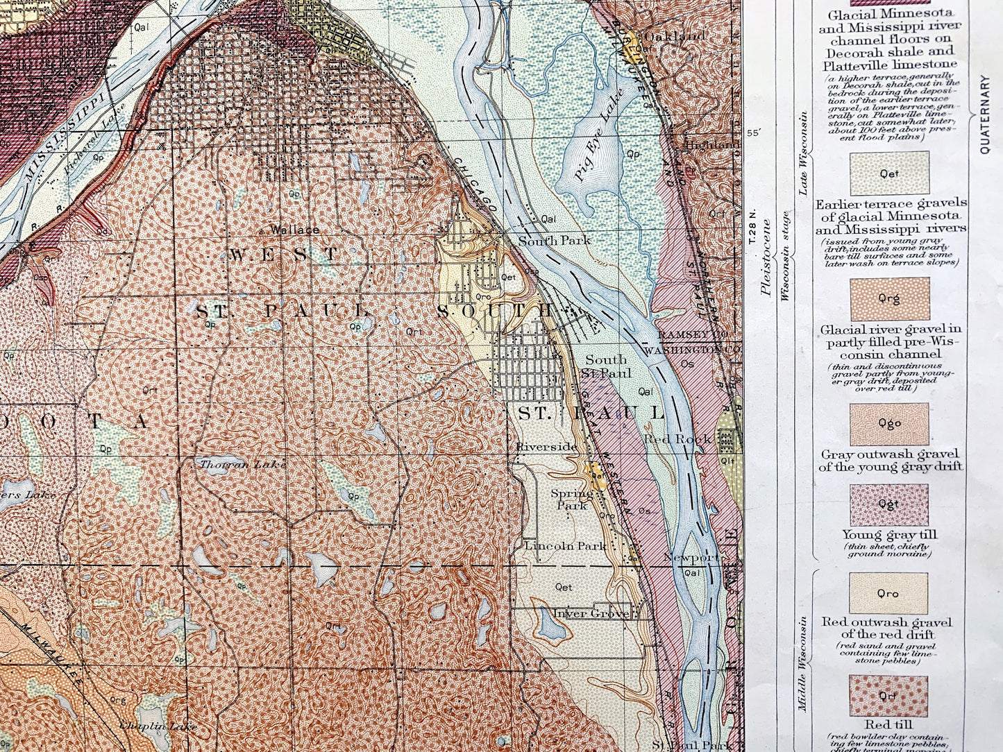 Antique St Paul, Minnesota 1915 US Geological Survey Topographic Map – Minneapolis, Richfield, Bloomington, Mendota, Eagan, Burnsville, MN