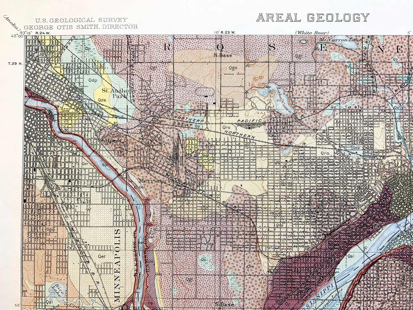 Antique St Paul, Minnesota 1915 US Geological Survey Topographic Map – Minneapolis, Richfield, Bloomington, Mendota, Eagan, Burnsville, MN